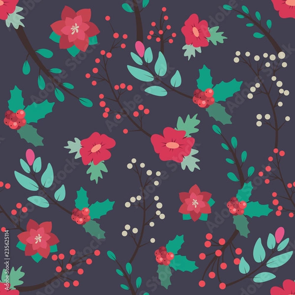 Fototapeta Seamless pattern background with festive flora