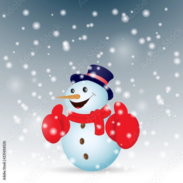 Fototapeta Positive snowman with snow. Vector illustration.