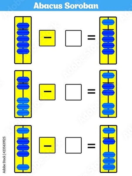 Fototapeta Abacus Soroban kids learn numbers with abacus, math worksheet for children Vector Illustration
