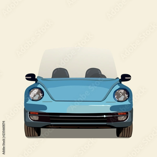 Obraz Red car two angle set. Car with driver man side view and front view. Vector flat illustration