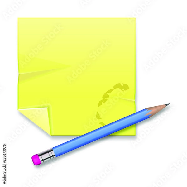 Obraz Yellow record sheet with pencil on white background
