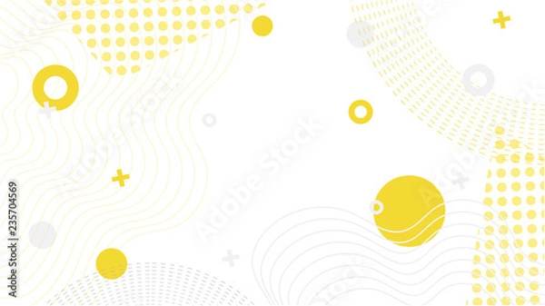Fototapeta Vector memphis desgni with different geometric elements and waves in yellow on white background. Designed for landing page, website layout or mobile app.
