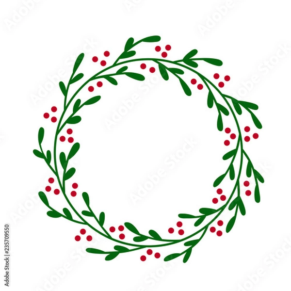 Fototapeta Christmas wreath. Hand drawn vector round frame for invitations, postcards, greeting cards, quotes, logos, posters and more. Vector illustration