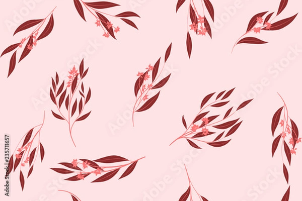 Fototapeta Eucalyptus Seamless Pattern. Summer Background in Pastel Color Design. Vector Branches with Leaves. Beautiful Floral Elements. Tropical Palm. Eucalyptus Seamless Pattern for Fabric, Wrapping, Print.