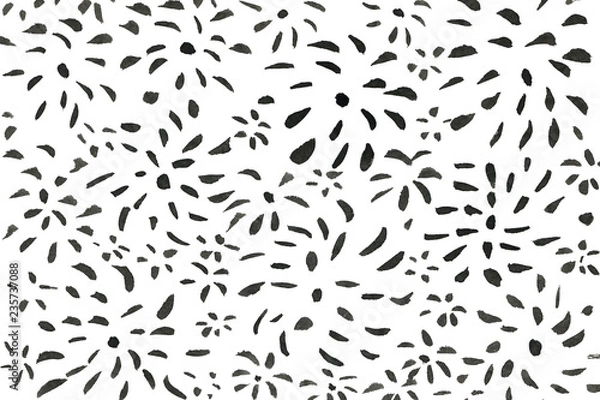 Fototapeta Black ink abstract background with waves and strokes on white paper background. Trendy look. Chaotic abstract organic design