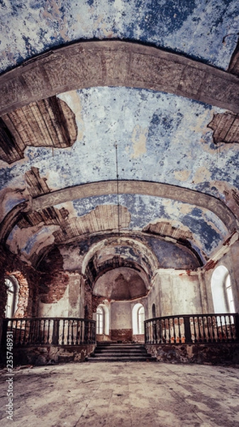 Fototapeta Inside Interior of an old Abandoned Church in Latvia, Galgauska - light Shining Through the Windows