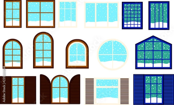 Fototapeta Wnter Snowfall Simple noon window set