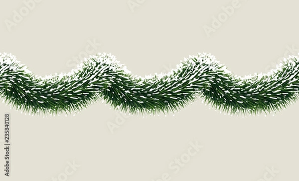 Fototapeta Vector wide fir tree christmas garland in snow. Seamless xmas border. Holiday background design for website header decoration, print design. Evergreen tree outdoor winter design element.