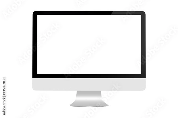 Fototapeta Modern flat screen computer monitor. Computer display isolated on white background