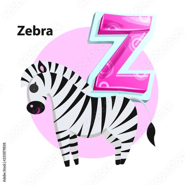 Fototapeta Letter Z for Zebra cartoon alphabet for children