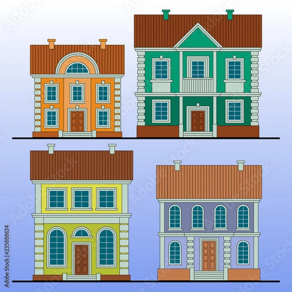 Fototapeta Beautiful Colorful houses set. Flat style Vector illustration.