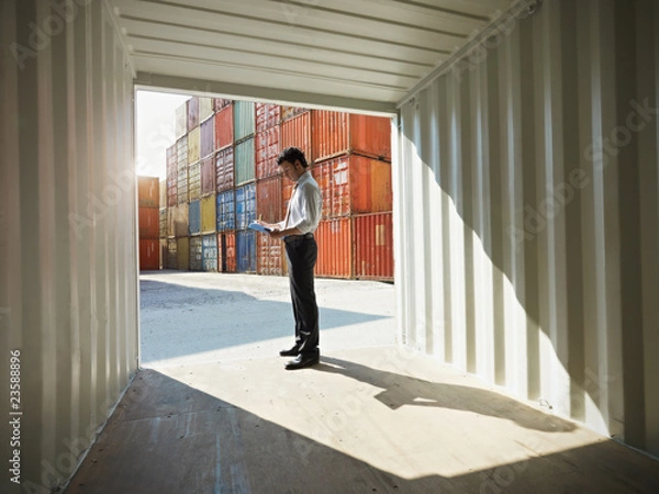 Obraz business man with shipping containers