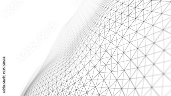 Fototapeta White wave composed of lines and points. Abstract light background. Wave of particles.