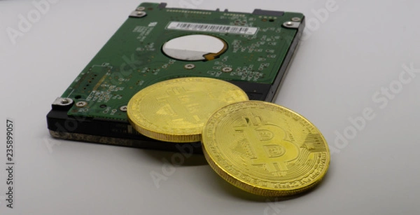 Obraz bitcoins on a harddrive