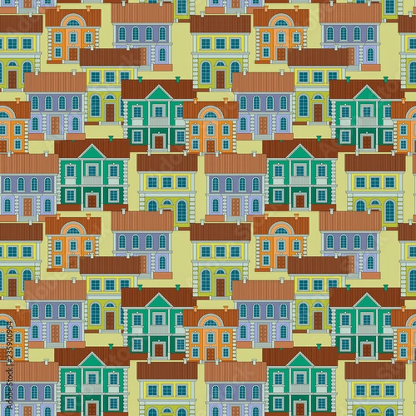 Fototapeta Set of Colorful houses. Flat style Vector Seamless Pattern.