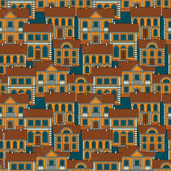 Fototapeta Set of Colorful houses. Flat style Vector Seamless Pattern.