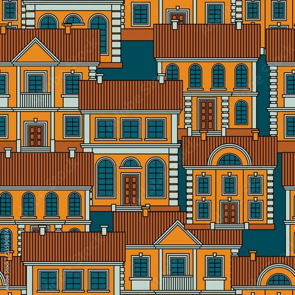 Fototapeta Set of Colorful houses. Flat style Vector Seamless Pattern.