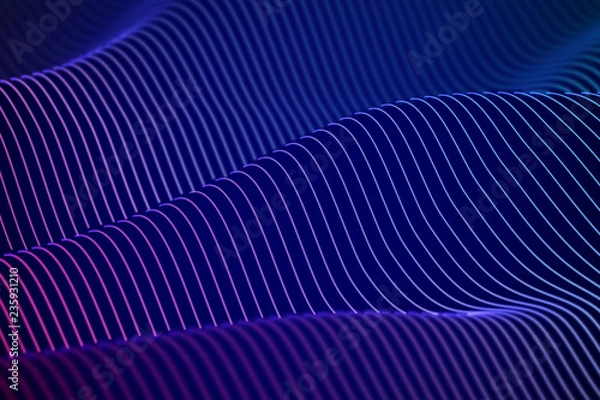 Fototapeta 3D Sound waves. Big data abstract visualization. Digital technology concept: virtual landscape. Futuristic background. Blue sound waves, visual audio waves equalizer, EPS 10 vector illustration.