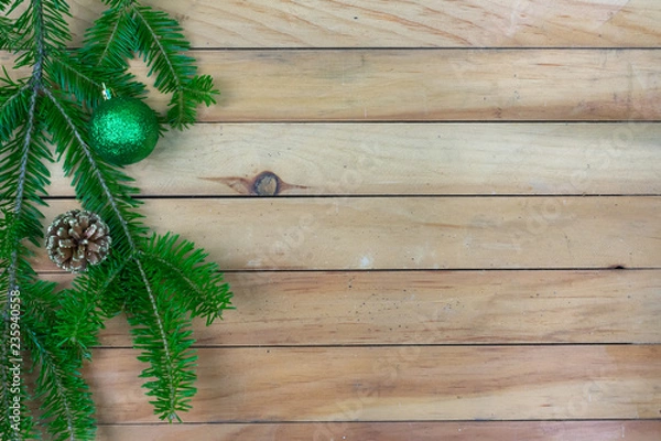 Obraz Greenery, green ornament,  and pine cone left side border with copy space