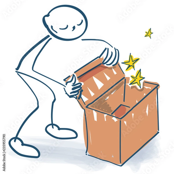 Obraz Strichmännchen schaut in eine Kiste