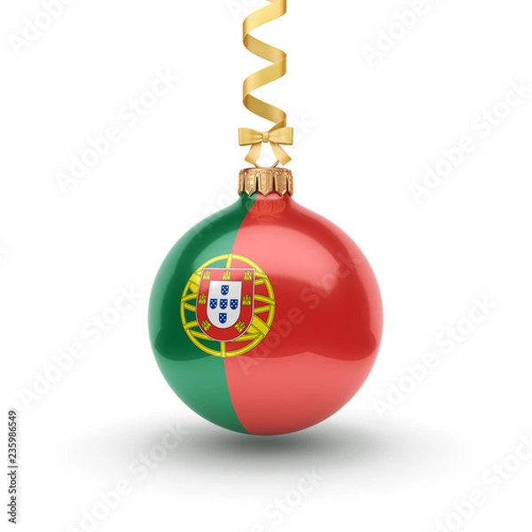 Fototapeta 3D rendering Christmas ball with the flag of Portugal