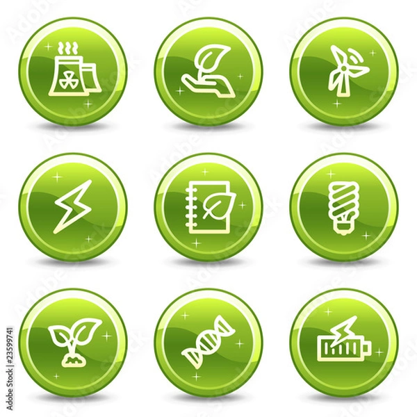 Fototapeta Ecology web icons set 5, green glossy circle buttons series