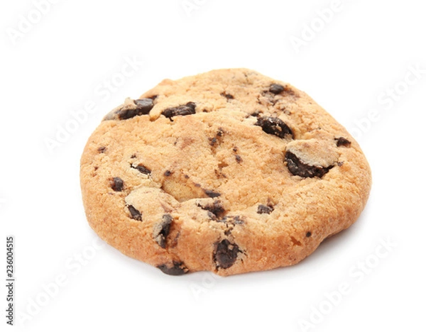 Obraz Tasty chocolate chip cookie on white background