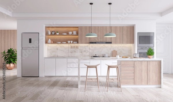 Obraz eleganckie współczesne wnętrze pokoju kuchennego .3drender