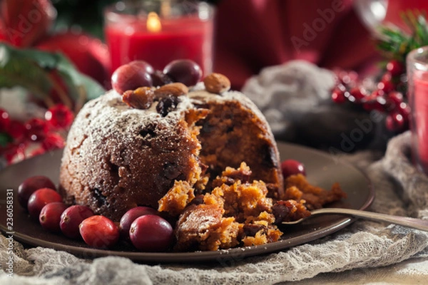 Obraz Christmas fruit pudding on a plate