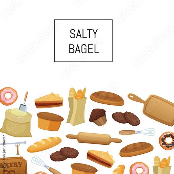 Fototapeta Vector cartoon bakery background illustration web banner. Page for website