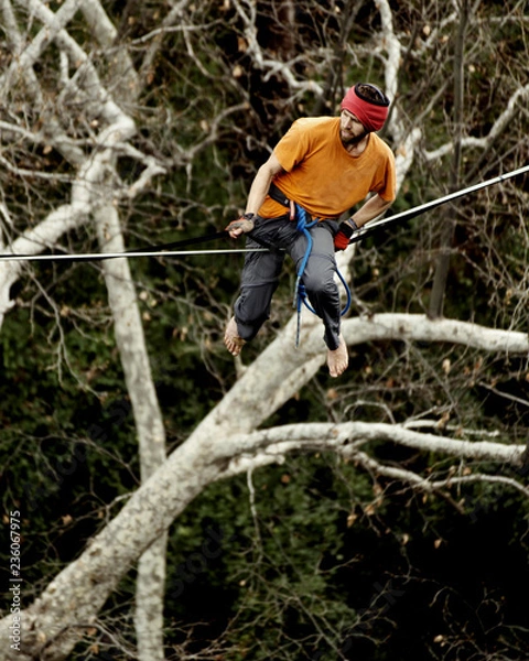 Fototapeta Walk a line in the sky.Turkish Highline Carnival in Antalya.