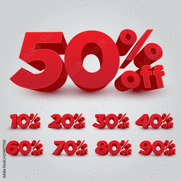 Obraz Set of 3D Promotional Discount - Vector Illustration