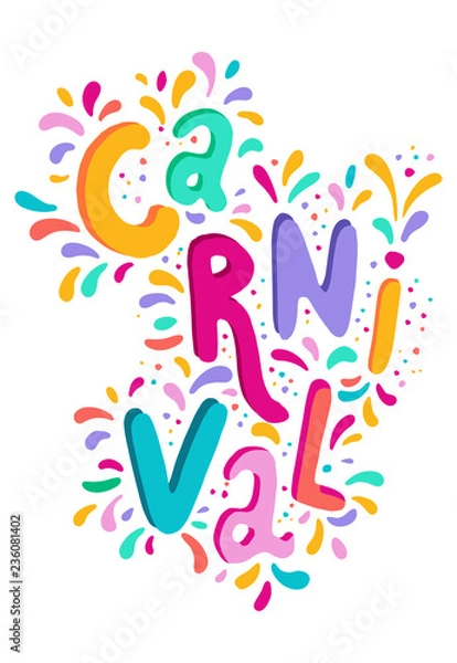 Fototapeta Bright colorful vector handwritten lettering text. Popular Event in Brazil. Carnival Title With Colorful Party Elements.