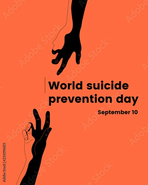 Fototapeta Minimalistic World Suicide Prevention Day (September 10) illustration with two hands, moving towards each other. Colorful vector illustration for web and printing.