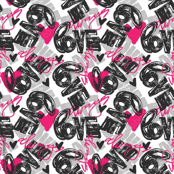 Obraz Love graffiti seamless hand lettered text, typographic style print.