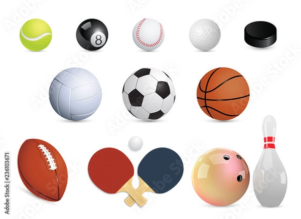 Obraz A set of sports balls. Vector illustration.