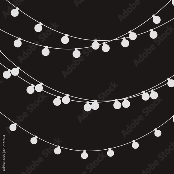 Fototapeta Christmas lights strings. Vector flat Xmas garland. Festive garlands set