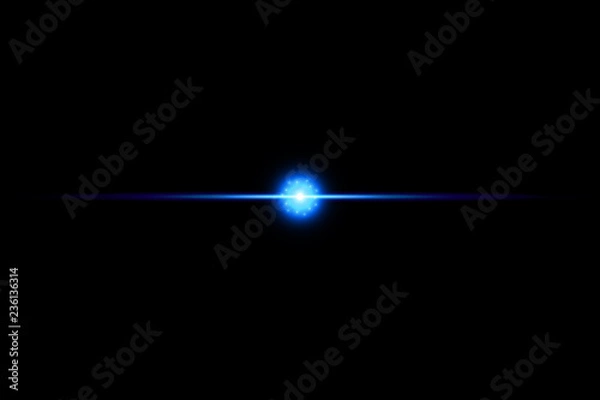 Fototapeta Shape, Single Line, Light Beam, Spotlight, Star. Blue neon lines with light effects isolated on black transparent background. Vector illustration