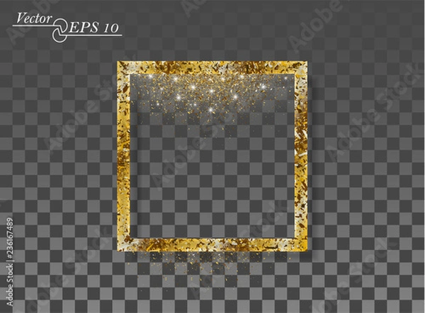 Obraz Golden abstract square with falling sparkling dust on transparent isolated background. Vector frame for new year, Christmas. Decorative element with the possibility of overlay.