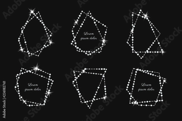 Fototapeta Set of polygonal decoration frames. Pearl photo frame with highlights.