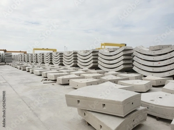 Obraz Precast concrete plant with blue sky in the construction site, in storage yard area at Thailand, Space for text in template.