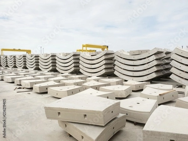 Obraz Precast concrete plant with blue sky in the construction site, in storage yard area at Thailand, Space for text in template.