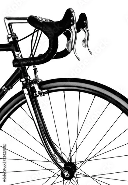 Fototapeta Part of the vintage road bike. Steering, brakes and front wheel