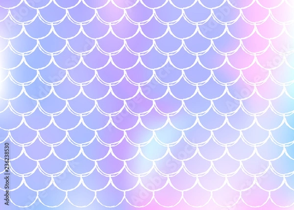 Fototapeta Gradient mermaid background with holographic scales. Bright color transitions. Fish tail banner and invitation. Underwater and sea pattern for girlie party. Vibrant backdrop with gradient mermaid.