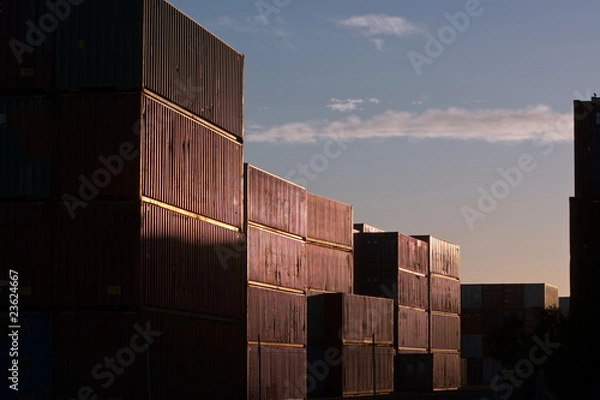 Obraz Cargo shipping containers stacked at port.