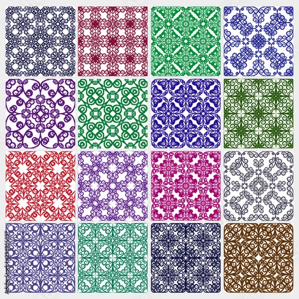 Fototapeta Set of abstract seamless patterns. Geometric background.
