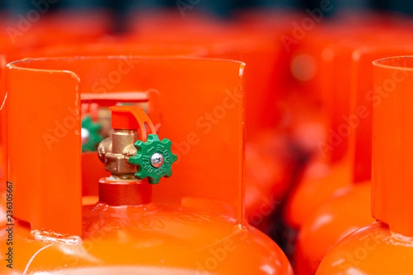 Obraz LPG gas bottle stack ready for sell