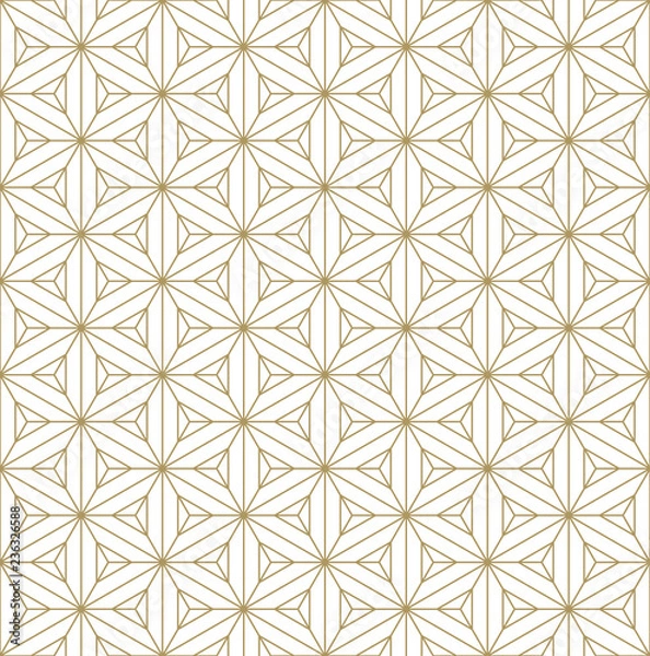 Fototapeta Seamless pattern based on Japanese ornament Kumiko.Golden color lines.