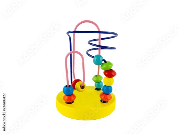 Fototapeta Bead roller coaster toy for child development isolated on a white background, Logical thinking or problem solving.