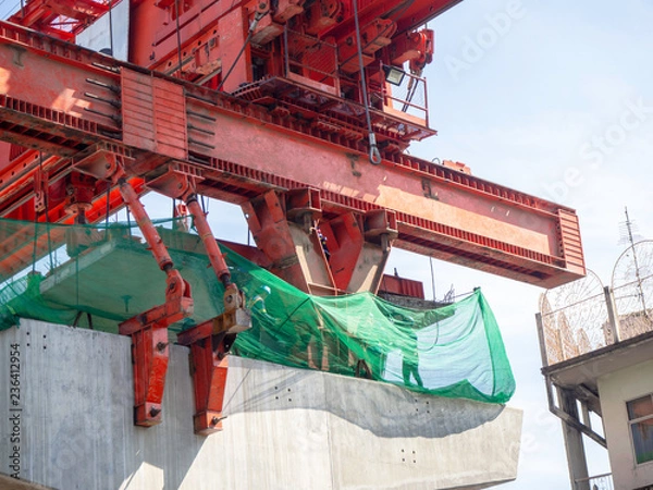 Fototapeta The construction of the BTS skytrain in bangkok, Using lauching truss.